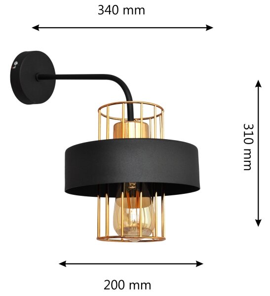 Lampă de perete VOLTA 1xE27/15W/230V 34 cm neagră/aurie
