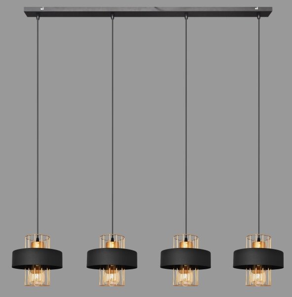 Lustră pe cablu VOLTA 4xE27/15W/230V neagră/aurie