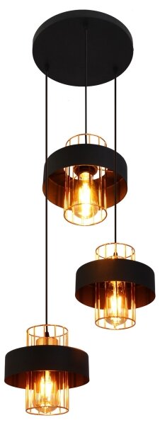 Lustră pe cablu VOLTA 3xE27/15W/230V neagră/aurie
