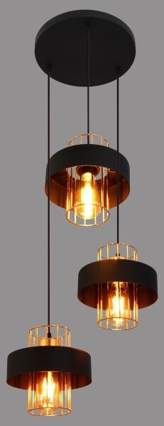 Lustră pe cablu VOLTA 3xE27/15W/230V neagră/aurie