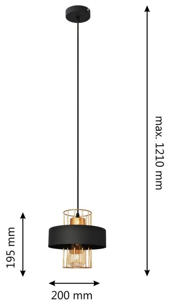 Lustră pe cablu VOLTA 1xE27/15W/230V neagră/aurie