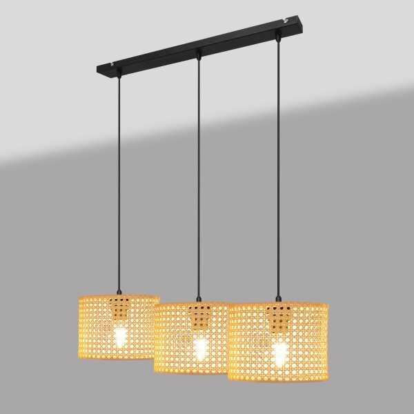 Lustră pe cablu ALBA 3xE27/15W/230V ratan/negru