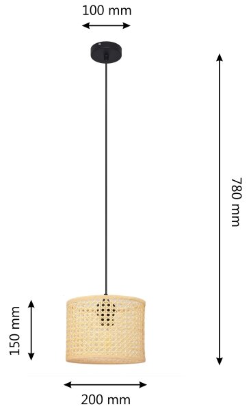 Lustră pe cablu ALBA 1xE27/15W/230V d. 20 cm ratan/negru