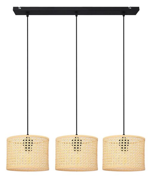 Lustră pe cablu ALBA 3xE27/15W/230V ratan/negru