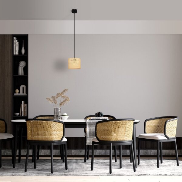 Lustră pe cablu ALBA 1xE27/15W/230V d. 20 cm ratan/negru