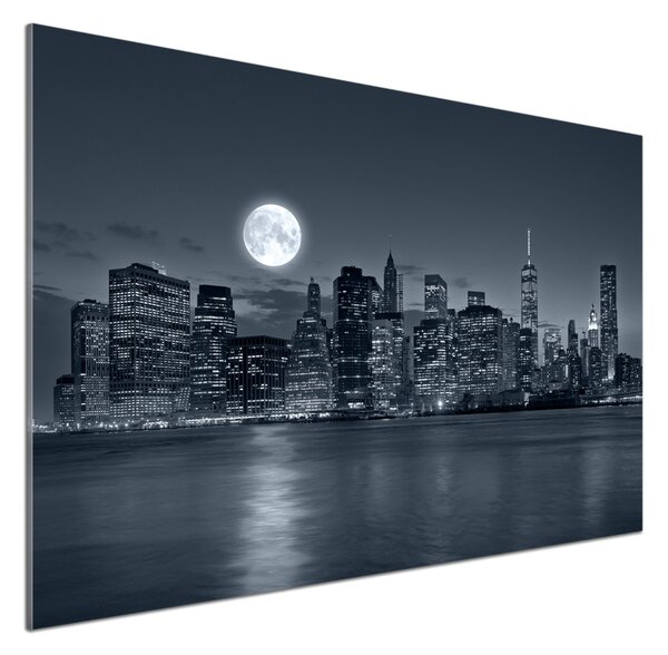Panou sticlă decorativa bucătărie New York pe timp de noapte