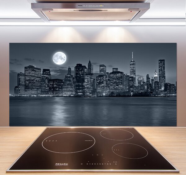 Panou sticlă decorativa bucătărie New York pe timp de noapte
