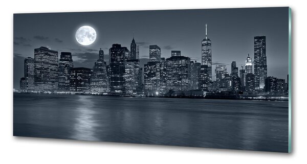 Panou sticlă decorativa bucătărie New York pe timp de noapte