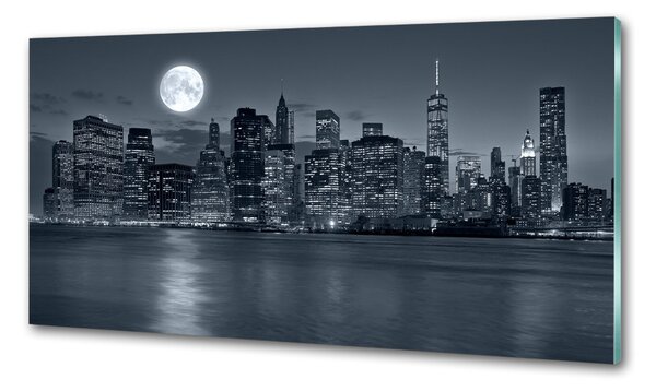 Panou sticlă decorativa bucătărie New York pe timp de noapte