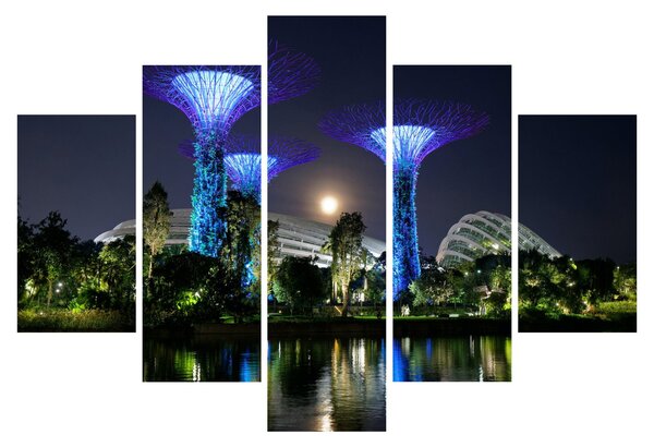 Tablou cu lună plină în grădinile din Singapur (150x105 cm)