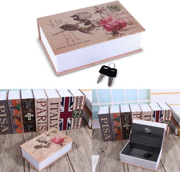 Seif secret tip carte Pufo cu cheie pentru blocare, model Rose of Love, 18 x 12 cm