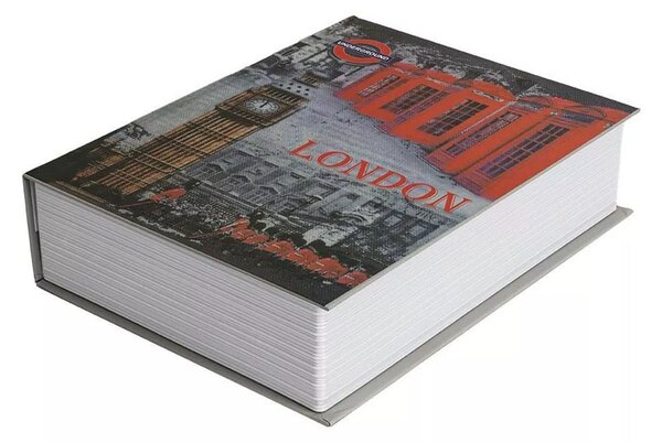 Seif secret tip carte Pufo cu cheie pentru blocare, model London Vibe, 18 x 12 cm