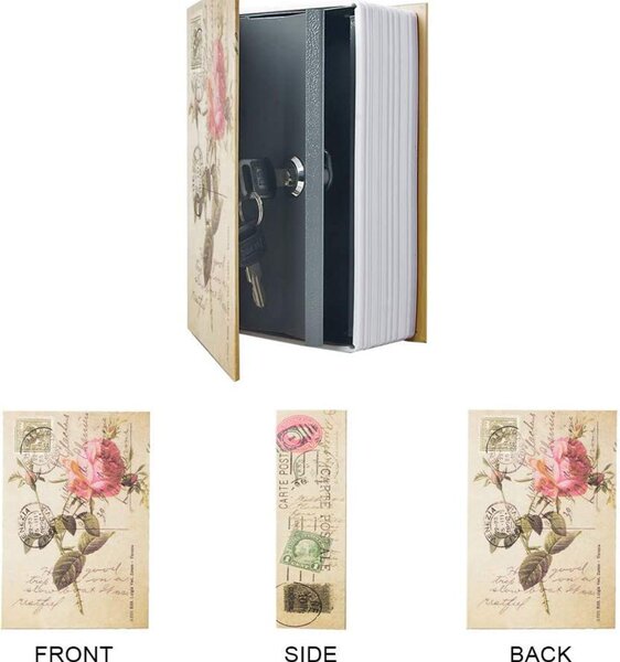 Seif secret tip carte Pufo cu cheie pentru blocare, model Rose of Love, 24 x 15 cm