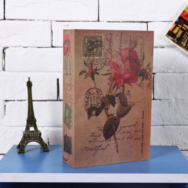 Seif secret tip carte Pufo cu cheie pentru blocare, model Rose of Love, 24 x 15 cm