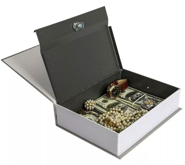 Seif secret tip carte Pufo cu cheie pentru blocare, model London Vibe, 18 x 12 cm