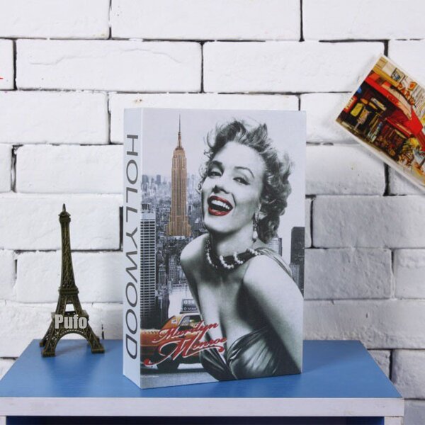 Seif secret tip carte Pufo cu cheie pentru blocare, model Marilyn Monroe, 18 x 12 cm