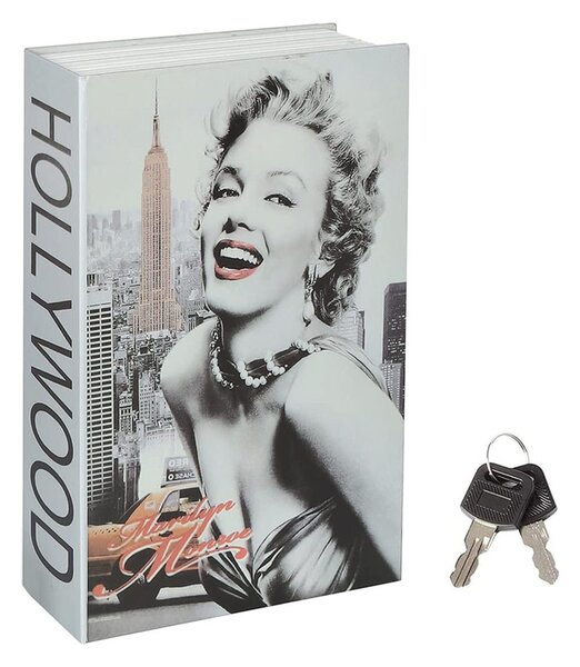 Seif secret tip carte Pufo cu cheie pentru blocare, model Marilyn Monroe, 18 x 12 cm