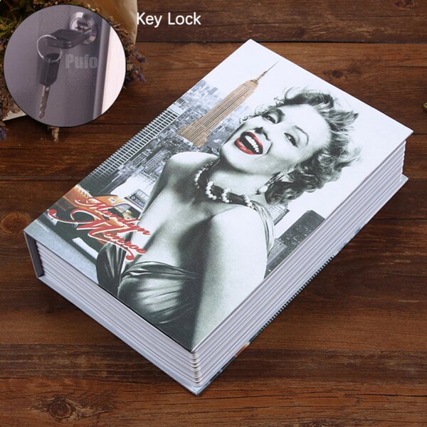 Seif secret tip carte Pufo cu cheie pentru blocare, model Marilyn Monroe, 18 x 12 cm