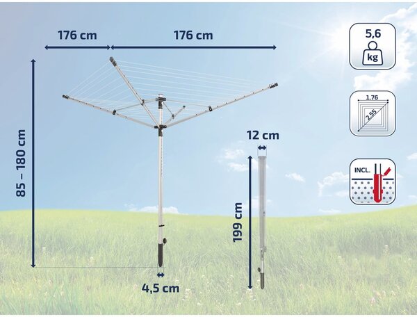 Uscător de rufe argintiu pentru grădină 50 m LinoLift 500 – LEIFHEIT