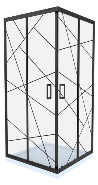 Cabina de dus Celesta Titan, patrata, 900 x 900 x 1900 mm, sticla cu model geometric 105, 6 mm, profil negru