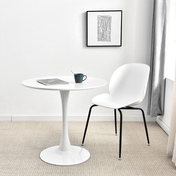 Masa 2HOME stil Tulip rotunda, Alb, picior fix, 80*70cm