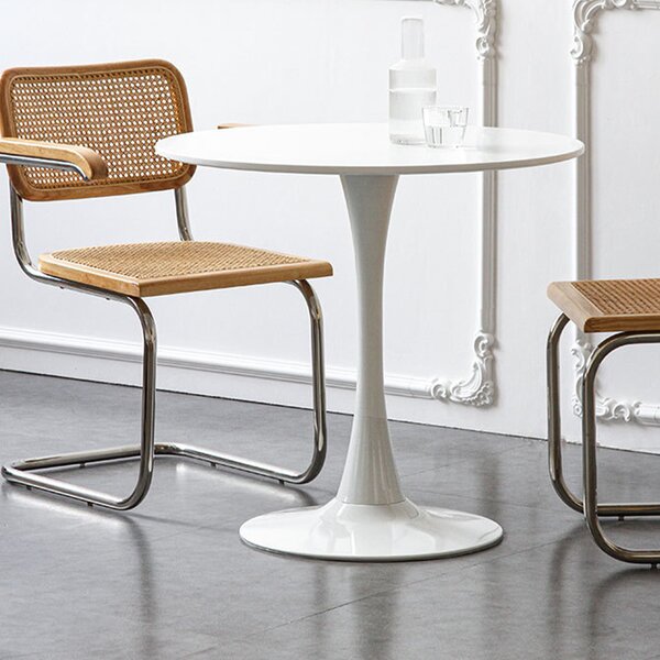 Masa 2HOME stil Tulip rotunda, Alb, picior fix, 80*70cm