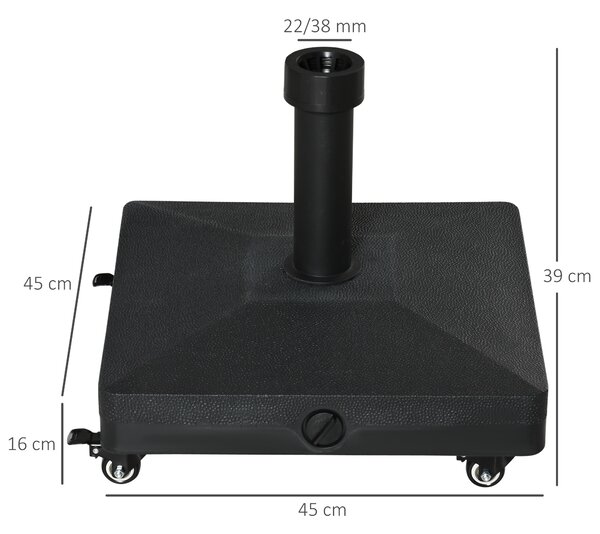 Outsunny Bază Mobilă pentru Umbrele de Soare, HDPE Portabil, Compatibilă cu Stâlpi Ø38-48mm, 45x45x39cm, Negru | Aosom Romania