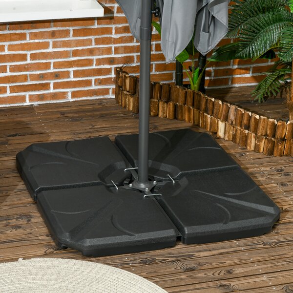 Outsunny Set 4 Baze Umbrelă Grădină din Plastic HDPE, Rezistente la Apă/Nisip, 103x103x8.3 cm, Negru | Aosom Romania
