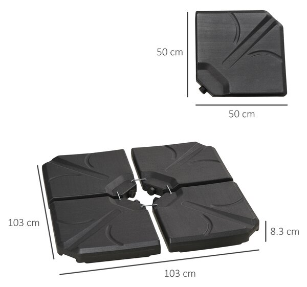 Outsunny Set 4 Baze Umbrelă Grădină din Plastic HDPE, Rezistente la Apă/Nisip, 103x103x8.3 cm, Negru | Aosom Romania