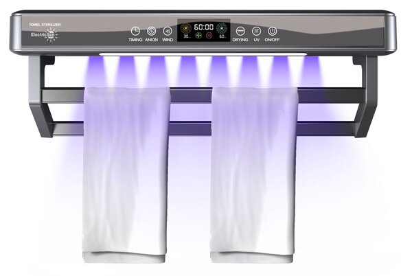 Uscător de prosop baie sau bucatarie cu sterilizator UV, pe perete, 60 cm, 450W, ElectricSun PREMIUM Gri