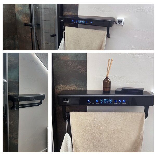Uscator prosop baie sau bucatarie cu sterilizator UV, pe perete, 60 cm, 450W, ElectricSun PREMIUM alb
