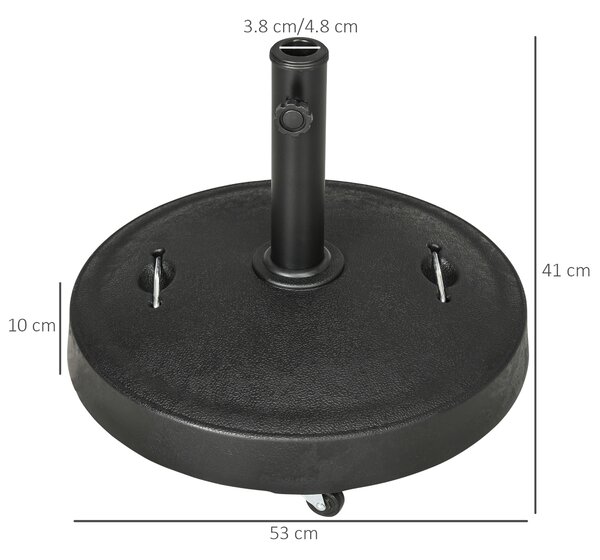Outsunny Bază Umbrelă 23.5kg cu Manivele și Roți Blocabile, Suport din Rășină/Oțel, Ø53x41 cm, Negru | Aosom Romania