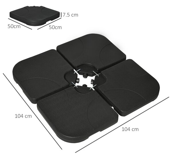 Outsunny Bază Umbrelă 4 Piese HDPE, Umplere cu Apă/Nisip, Suport Umbrelă cu Conectori, 104x104x7.5 cm, Negru | Aosom Romania