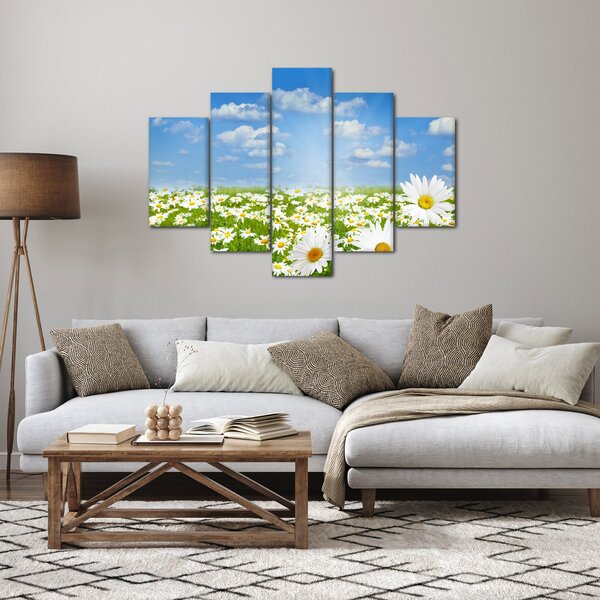Tablou cu luncă înflorită cu margarete (150x105 cm)
