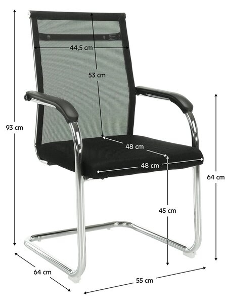 Scaun ESIN, negru/crom, plasa/metal, 55x64x93 cm
