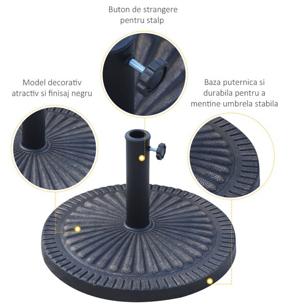 Outsunny Bază Umbrelă de Soare, Compatibilă Diametru Φ3,8-4,8cm, Rășină Durabilă, 49x32cm | Aosom Romania