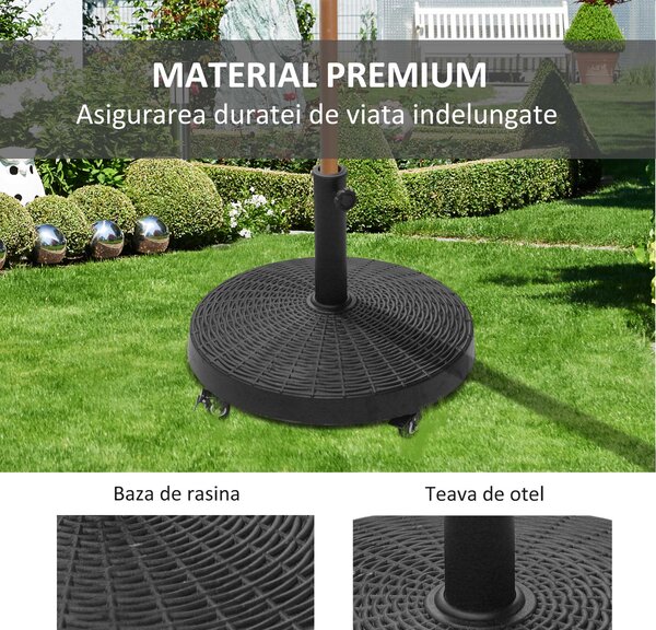Outsunny Bază Rezistentă pentru Umbrele de Soare, Rășină și Oțel, Compatibilă cu Stâlpi 38-48mm, Ø52x41cm, Negru | Aosom Romania