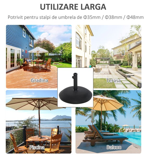 Baza pentru Umbrela Outsunny, pentru Stalpi cu Φ35mm, Φ38mm, Φ48mm Negru | Aosom Romania