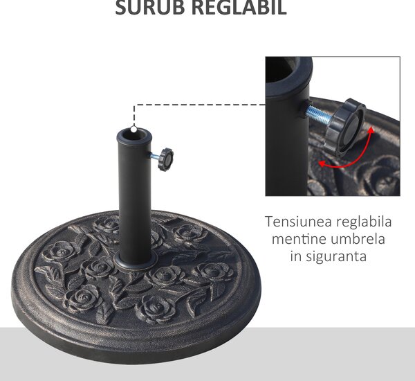 Outsunny Bază Stabilă pentru Umbrelă Rotundă, 9kg, din Rășină, Design Modern, Φ45.5x31cm, Bronz | Aosom Romania