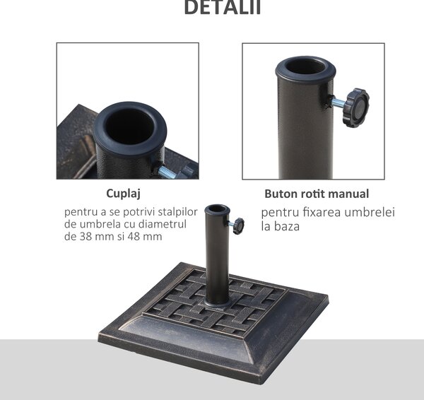 Outsunny Bază pentru Umbrelă de Grădină, Design Vintage, din Rășină și Oțel, Stabilă și Durabilă | Aosom Romania