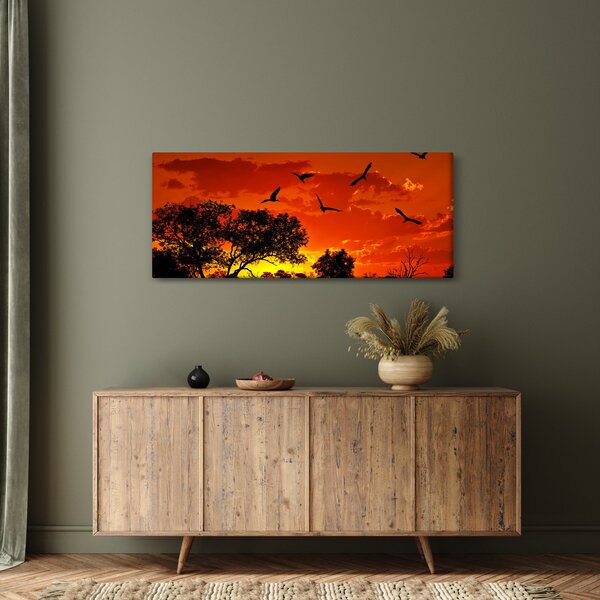 Tablou cu păsări în apus de soare (120x50 cm)