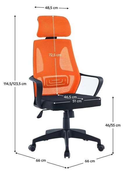 Scaun birou TAXIS NEW, portocaliu/negru, material textil/plastic, 66x6