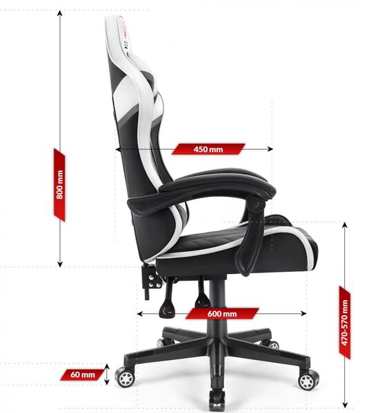 Scaun gaming HC-1004 alb-negru și alb
