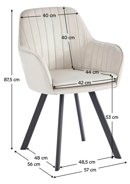 Scaun AURIL, stofa catifelata crem - Bluvel 30, 57x56x88 cm