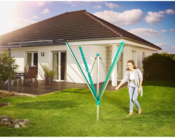Uscător de rufe argintiu pentru grădină 60 m Linomatic 600 Deluxe Cover – LEIFHEIT