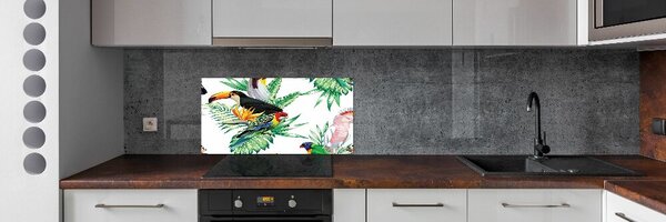 Panou sticla securizata bucatarie păsări tropicale