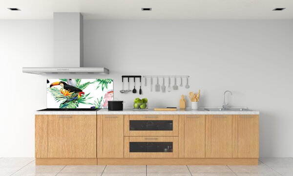 Panou sticla securizata bucatarie păsări tropicale