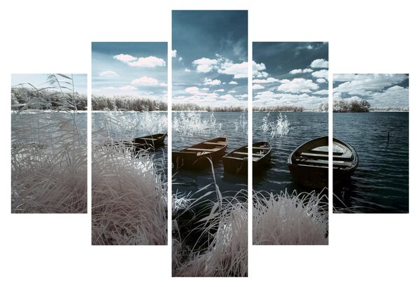Tablou - Bărci de lemn pe lac (150x105 cm)