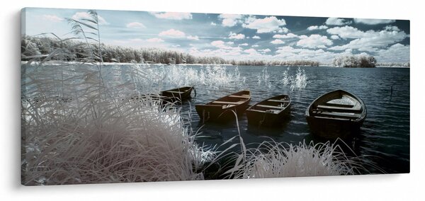 Tablou - Bărci de lemn pe lac (120x50 cm)