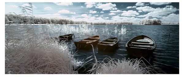 Tablou - Bărci de lemn pe lac (120x50 cm)